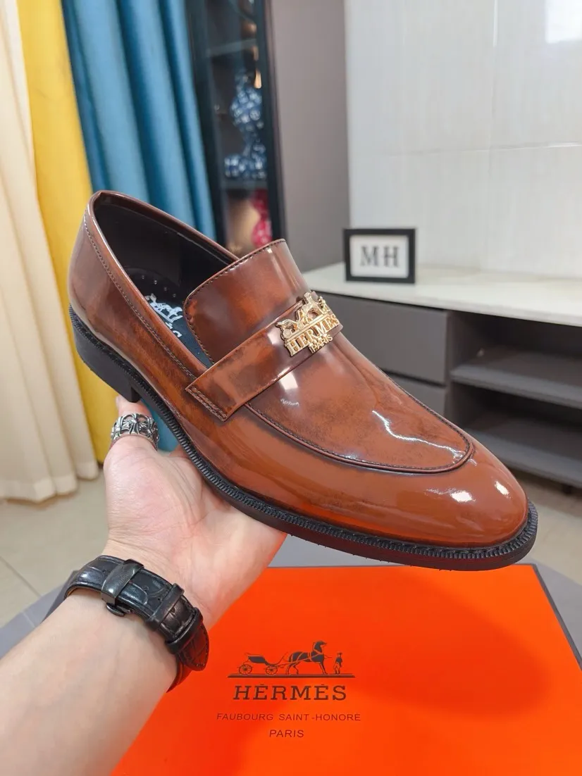 Men's shoes 💰500🌹🌹《HERMES》Hermès business leather shoes, original factory configuration, original imported open edge bead upper + luxury hardware logo + fully imported original customized sheepskin lining, sole: rubber wear-resistant outsole, difficult craftsmanship, original factory follow-up goods, 🔍🔍high quality code number: 38-44 45 can be customized